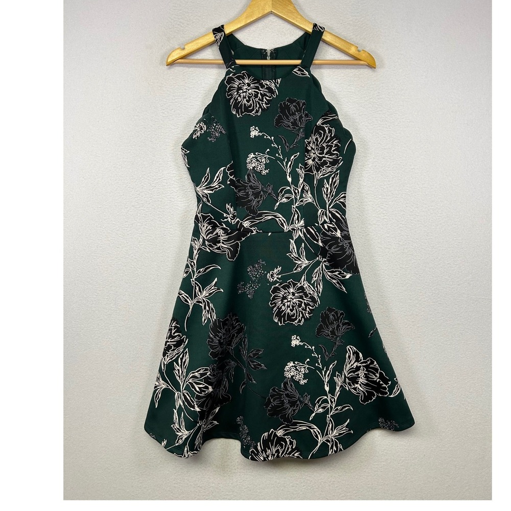 Floral Garden Trixxi Womens Size M Green Fit & Flare Halter Neck Mini Dress
